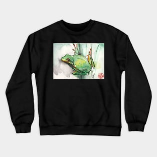 Green Tree Frog - watercolor and prisma pencil painting Crewneck Sweatshirt